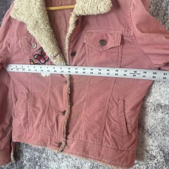 Drum Jeans Corduroy Jacket women M Pink Embroidered flowers 70s retro Penny Lane - Picture 7 of 13